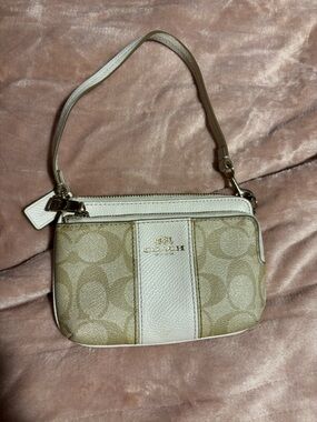 Coach Small Wristlet in Beige and White